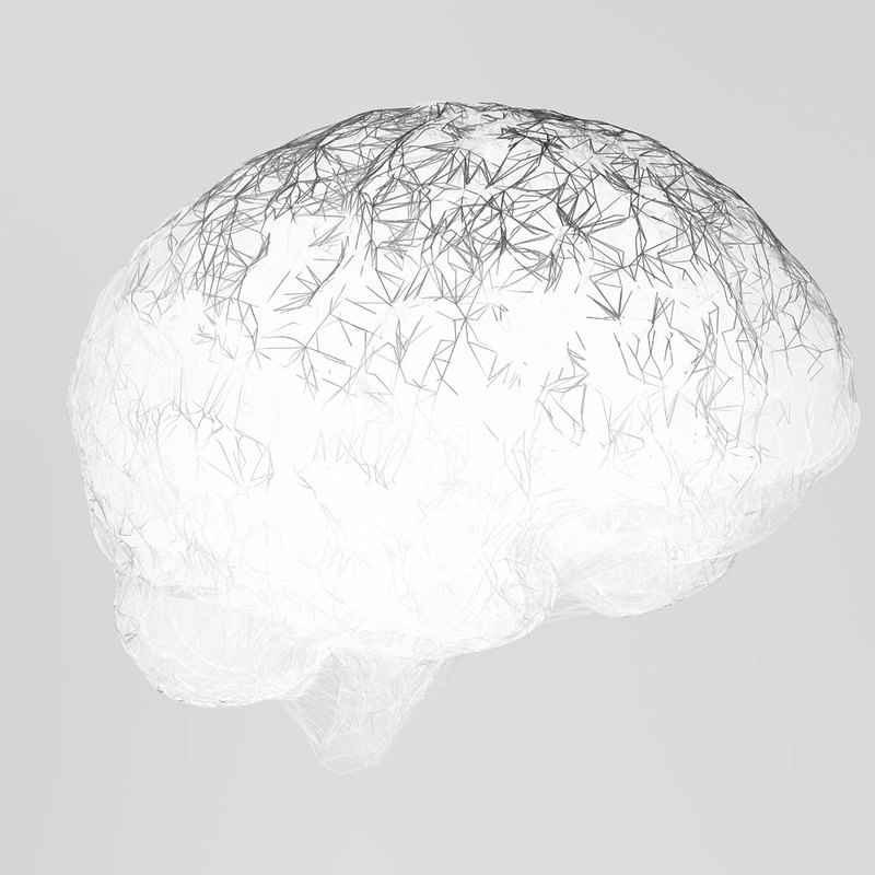 A wireframe rendering of the human brain with connections lighting up between regions