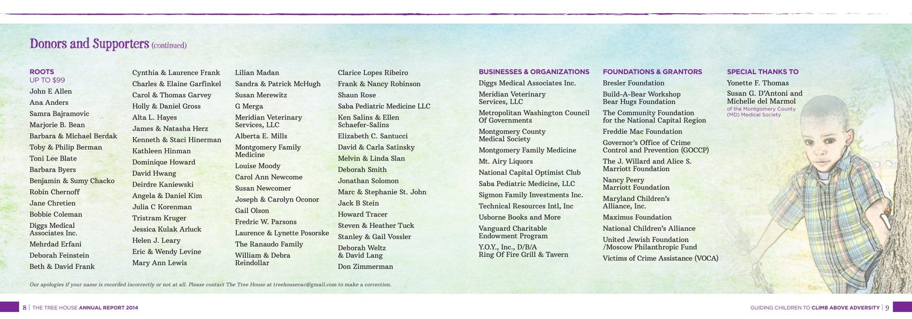 Tree House 2014 Annual Report, page 6: Donors, supporters, and volunteers (continued)